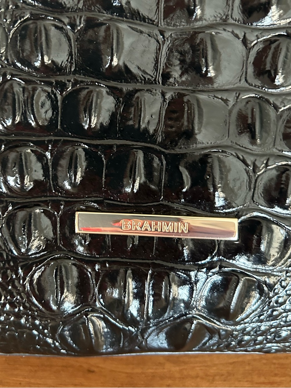 Brahmin Black Croc-Embossed Satchel with Gold Accents - Picture 2 of 8